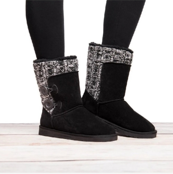 NWT Muk Luks Matilda Women's Faux Fur Lined Boots Black Gray Women's Size 10 - Picture 1 of 5